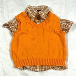 Cherokee boys matching orange shirt and sweater vest set size 12 months